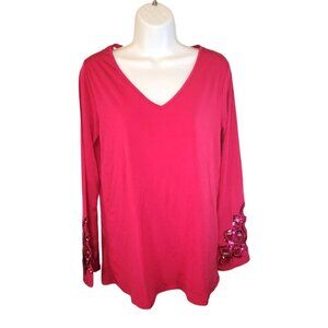 Joan Boyce Pink Sequin Cutout Shirt Blouse Size M NEW NWT